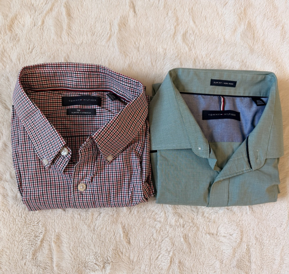 Lot 2 Tommy Hilfiger Slim Fit Mens Shirts Stretch TH Flex 16.5 32/33 Cotton